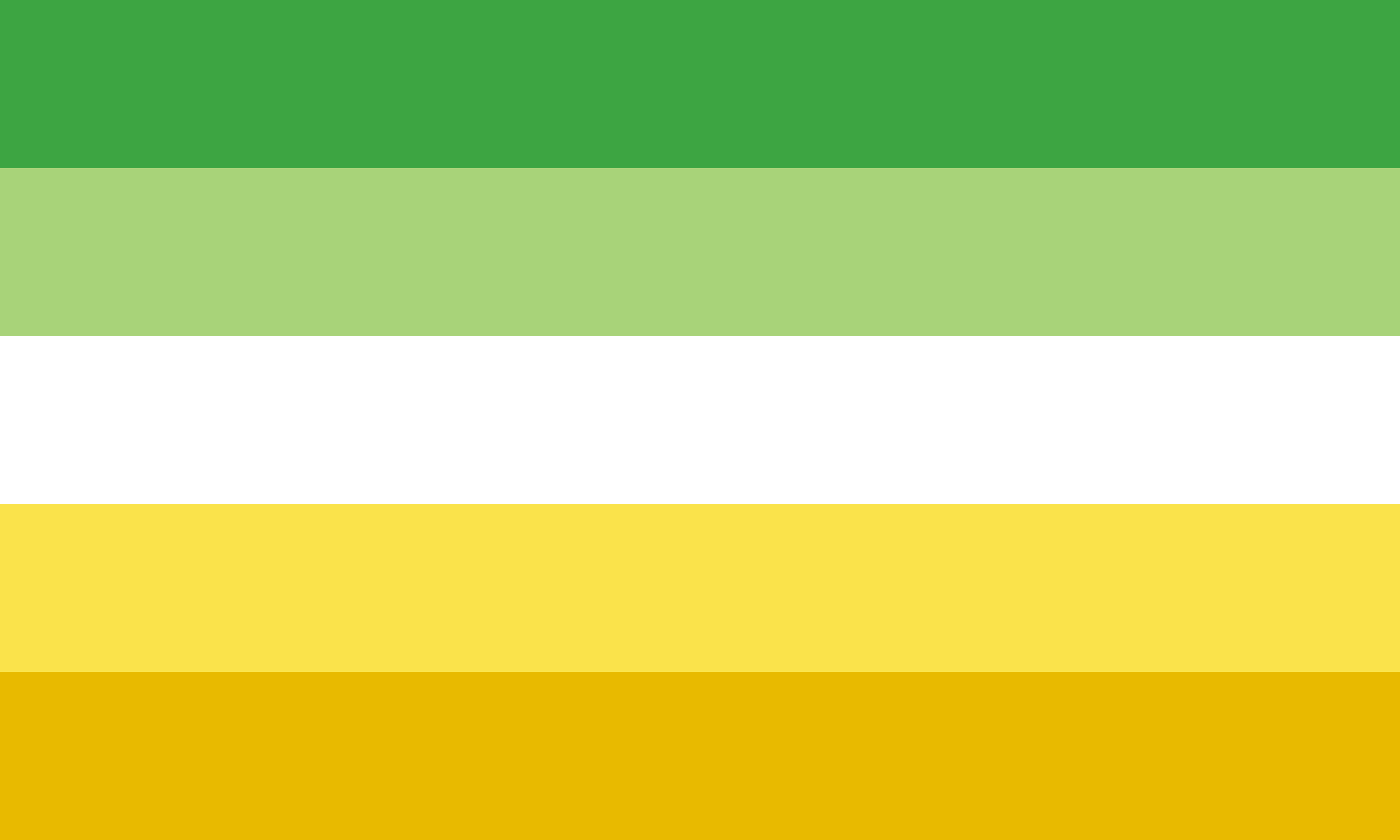 Retângulo composto por cinco faixas horizontais do mesmo tamanho, na ordem verde, verde clara, branca, amarela e dourada.